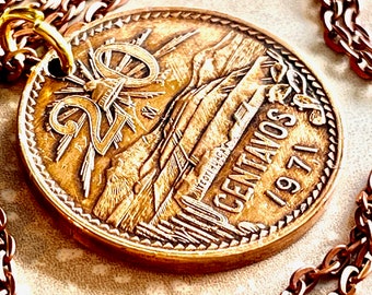 Mexico Coin Pendant Mexican 20 Centavos Necklace Rhinestone Charm Gift For Friend Coin Charm Gift For Him or Her Coin Collector, World Coins