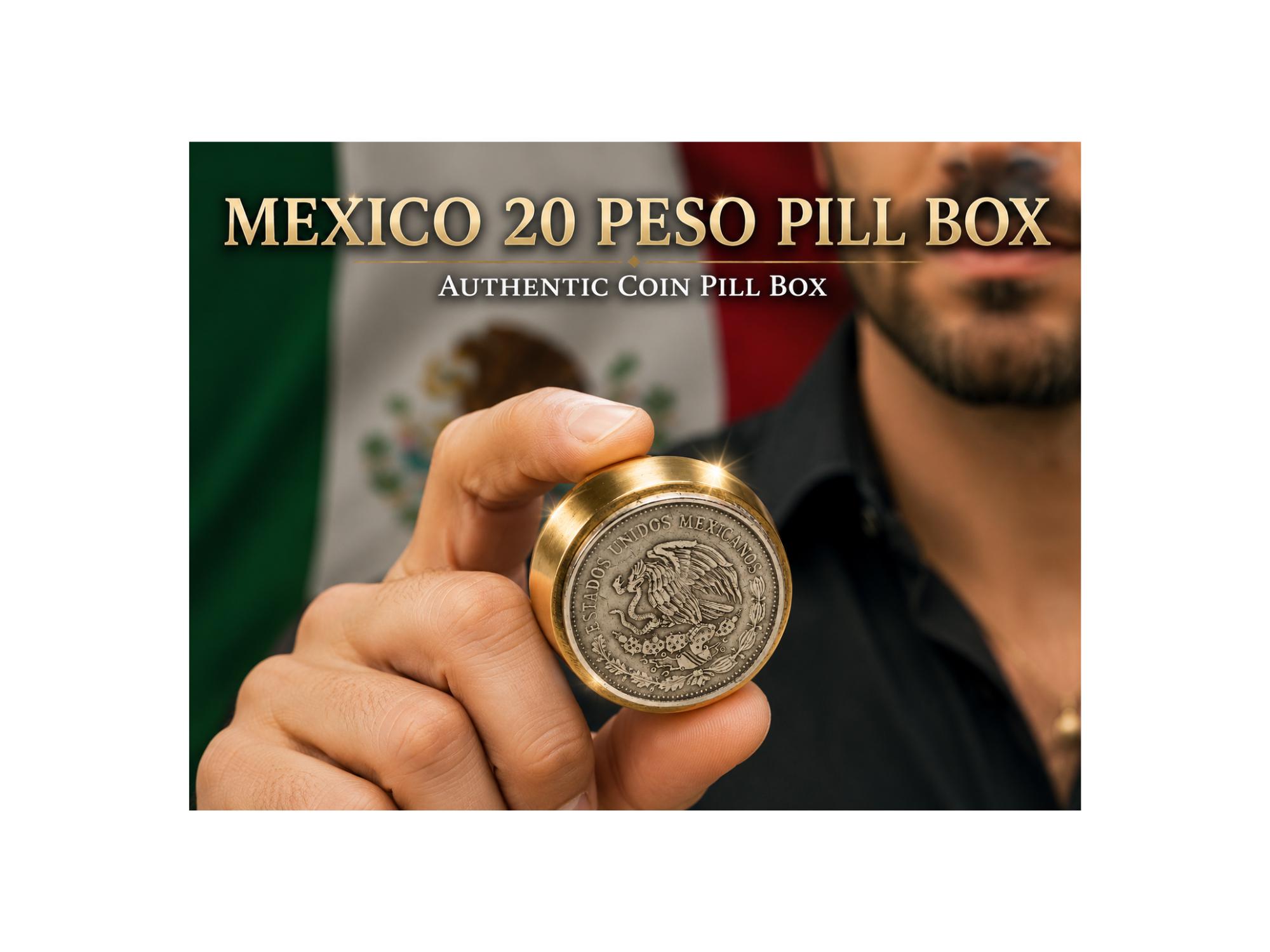 【非売品・レア】PillCam 20周年記念 ステンレス製タイムカプセル Mexico 20 Peso Coin Pillbox – Brass Coin Stash Box – Handmade