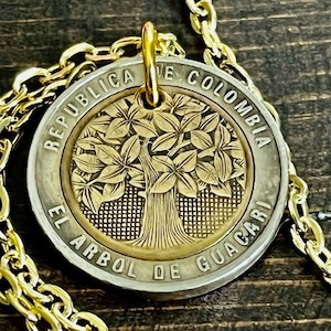 Colombia Coin Necklace Columbian 500 Pesos Rare Personal Jewelry Vintage Handmade Jewelry Gift Friend Charm For Him Her World Coin Collector