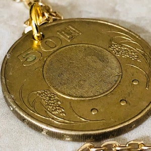 Japan Coin Necklace Hologram 50 Yen Pendant Japanese Personal Old Vintage Handmade Jewelry Gift Friend Charm Him Her World Coin Collector