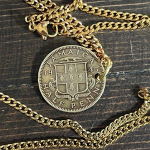 Jamaika Halskette Jamaika halben Penny Anhänger persönliche alte Vintage handgemachte Schmuck Geschenk Freund Charme für ihn ihre Welt Münzsammler