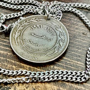 Jordan Coin Necklace 100 Fils Coin Pendant Necklace Jordanian Vintage Custom Made Rare coins - Coin Enthusiast - Fashion Accessory Handmade