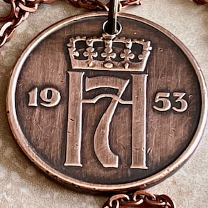 Norway Coin Pendant  5 Ore Crown Personal Necklace Old Vintage Handmade Jewelry Gift Friend Charm Kroner For Him Her World Coin Collector