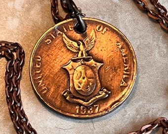 Philippines 1 Centavo Coin Pendant United States Necklace Custom Charm Gift Friend Coin Charm Gift For Him, Coin Collector, World Coins