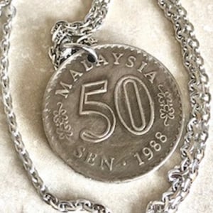 Malaysia Coin Fifty Sen Pendant Necklace Personal Necklace Old Vintage Handmade Jewelry Gift Friend Charm For Him Her World Coin Collector