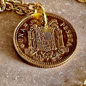 Spain Coin Necklace Spanish One Una PTAS Peseta Personal Pendant Handmade Jewelry Gift Friend Charm For Him Her World Coin Collector