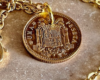Spain Coin Necklace Spanish One Una PTAS Peseta Personal Pendant Handmade Jewelry Gift Friend Charm For Him Her World Coin Collector