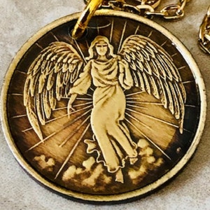 Guardian Angel Token Coin Necklace Jewelry Pendant Vintage Personal Handmade Jewelry Gift Friend Charm For Him Her World Coin Collector