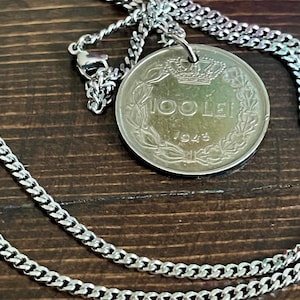 Romania Coin Necklace – 100 LEI Pendant | Rare Romanian Cruz Coin | Vintage Custom Jewelry Gift for Him or Her | Eastern Europe Charm