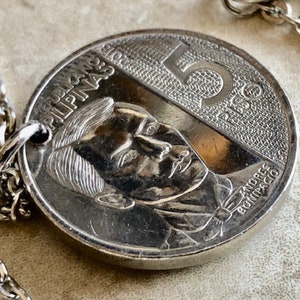 Philippinen 5 Piso Münze Halskette Anhänger Pilipinas Schmuck Vintage maßgefertigte seltene Münzen - Münzliebhaber - Handgemachte Mode