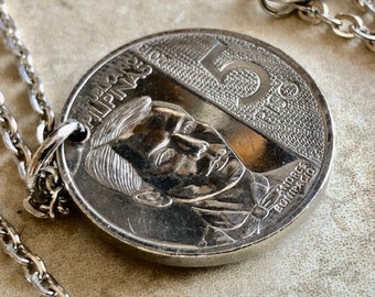 Philippines 5 Piso Coin Necklace | Pilipino Pendant | Vintage Pilipinas Jewelry | Unique Handmade Charm Gift