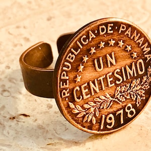 Panama Coin Ring One Centesimo Panamanian One Cent Adjustable Custom Vintage and Rare Coins Coin Enthusiast - Handmade