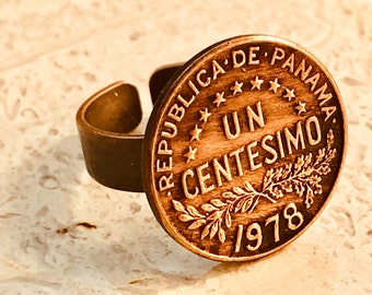 Panama Coin Ring One Centesimo Panaméen One Cent Réglable Custom vintage et Rare Coins Coin Enthusiast - Handmade