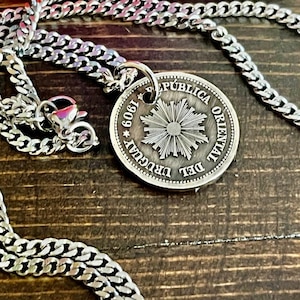 Uruguay Coin Necklace Uruguayan 2 Centesimos Pendant Personal Old Vintage Handmade Jewelry Gift Friend Charm Him Her World Coin Collector