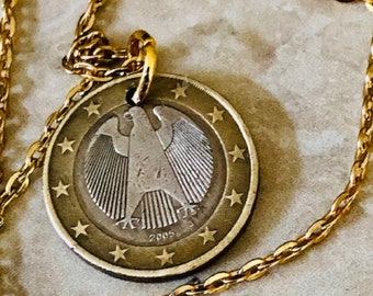 Handmade UK Coin Pendant Necklace: 2005 Euro Coin, Eagle Design, 24" Chain