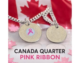 Collana con ciondolo a forma di moneta con nastro rosa del Canada, moneta da 25 centesimi del 2006 per la sensibilizzazione sul cancro al seno, regalo di gioielleria