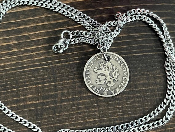 アクセサリー ORNAMENT COIN CHAIN CTHY Czechoslovakia 20 Haleru Coin Charm, Czech Lion Pendant Necklace