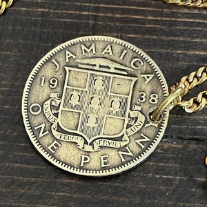Jamaica Necklace Jamaican One Penny Pendant Personal Old Vintage Handmade Jewelry Gift Friend Charm For Him Her World Coin Collector