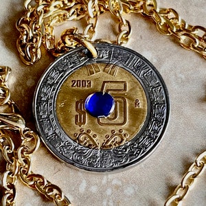 Mexico Coin Hanger Mexicaanse 5 Dollar Ketting Strass Coin Charm Cadeau voor vriend Charm Cadeau voor hem, haar, muntenverzamelaar, wereldmunten