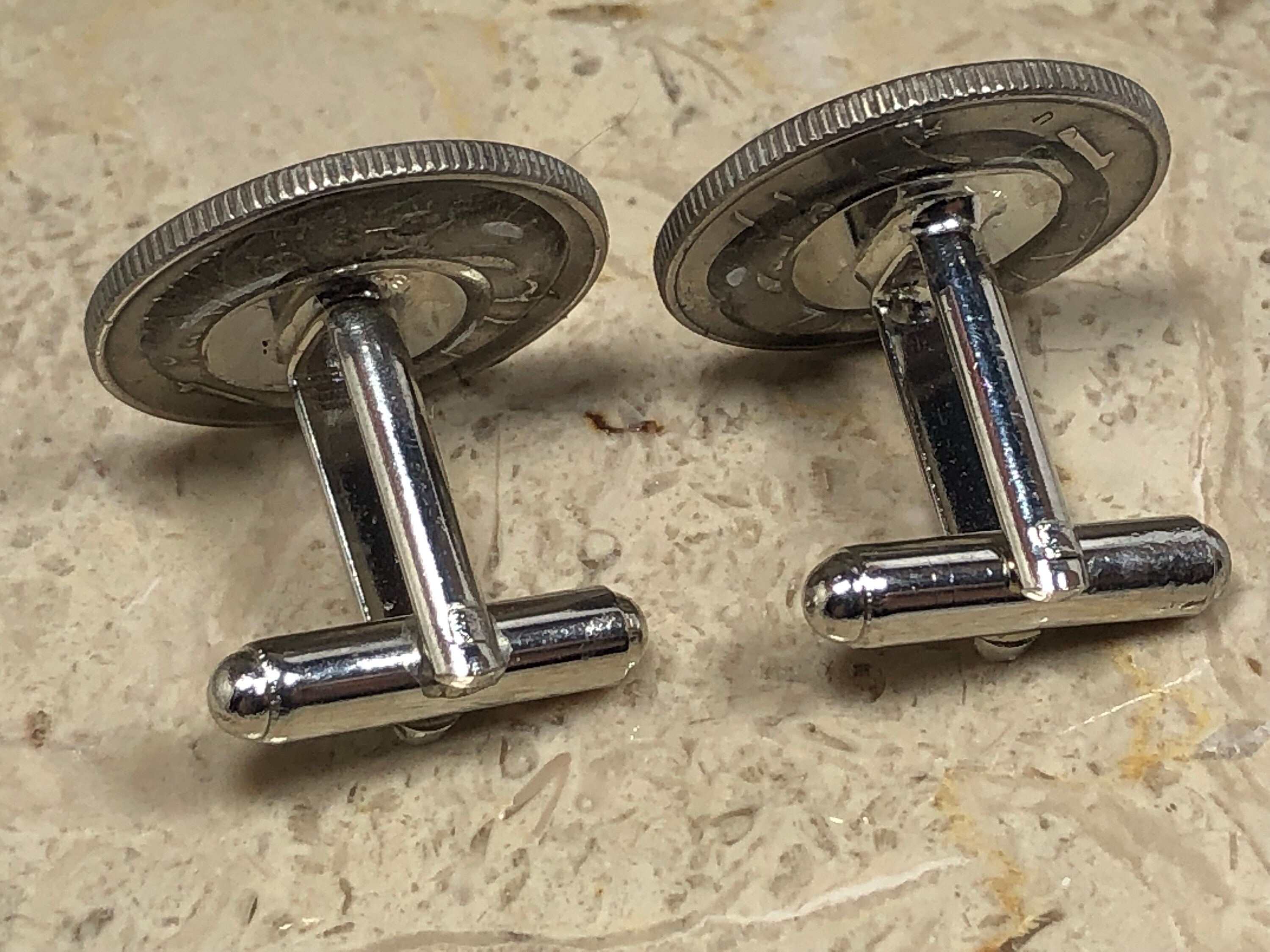 Paire De Boutons De Manchette Argent Massif Style Asiatique - Occasion Chine/Japon