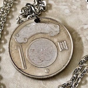Japan Coin Necklace Hologram Pendant Japanese Personal Necklace Vintage Handmade Jewelry Gift Friend Charm For Him Her World Coin Feng Shui