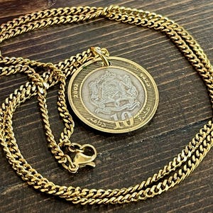 Marokko 10 Dirhams Münze Anhänger Halskette marokkanischen königlichen Wappen Vintage Welt Münze Schmuck handgemachtes Geschenk für ihn sie