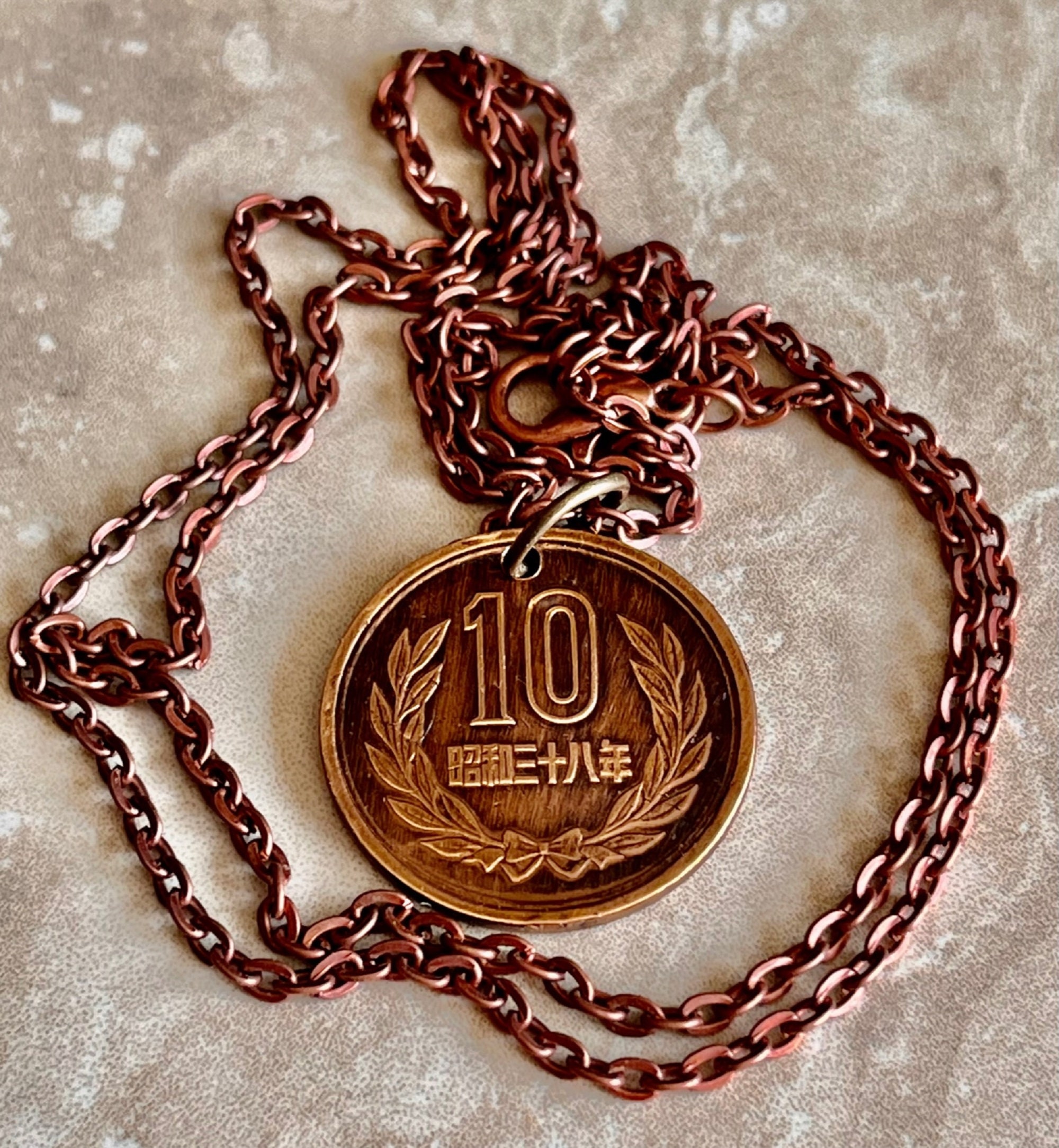 Japan 10 Yen Coin Necklace Japanese Pendant Temple Phoenix Vintage