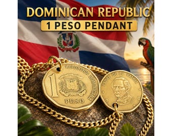 Dominican Republic 1 Peso Coin Charm Pendant Necklace, Juan Pablo Duarte Jewelry, Caribbean Heritage Gift
