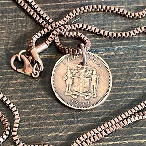 Jamaica Necklace Coin Chain Jamaican 1 Cent Personal Necklace Vintage Handmade Jewelry Gift Friend Charm For Him Her World Coin Collector