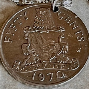 Bermuda Coin Pendant Fifty 50 Cent Coin Pendant Vintage Custom Handmade For Gift For Friend Coin Gift For Him, Coin Collector, World Coins