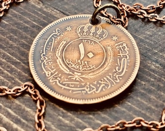 Jordan Coin Necklace Kingdom of Jordan 10 Fils Coin Pendant Vintage Necklace Custom Made Rare coins - Coin Enthusiast - Fashion Accessory