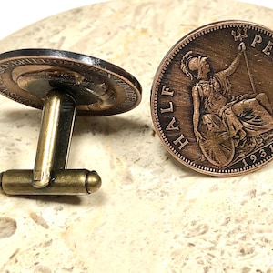 England Coin Cufflinks Half Penny United Kingdom England Personal Handmade Jewelry Gift Friend Charm For Him Her World Coin Collector