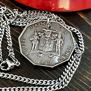 Jamaika Halskette Münzen Kette Jamaika 50 Cent persönliche Halskette Vintage handgemachte Schmuck Geschenk Freund Charme für ihn ihre Welt Münzsammler