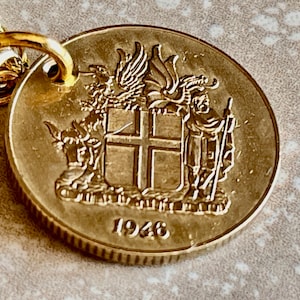 Iceland Coin Pendant One Krona Personal Necklace Old Vintage Handmade Jewelry Gift Friend Charm For Him Her World Coin Collector