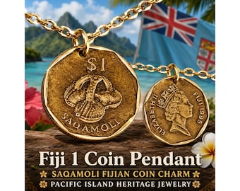Fiji 1 Coin Pendant Necklace, Saqamoli Fijian Coin Charm, Island Heritage Jewelry, Pacific Gift for Him or Her