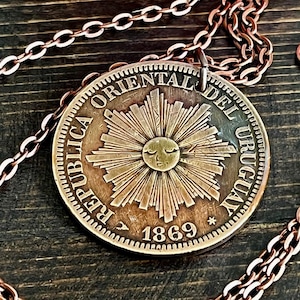 Uruguay Coin Pendant 4 Centesimos 155 Years Old Necklace Custom Made Charm Gift For Friend Coin Charm Gift For Him, Her World Coin Collector