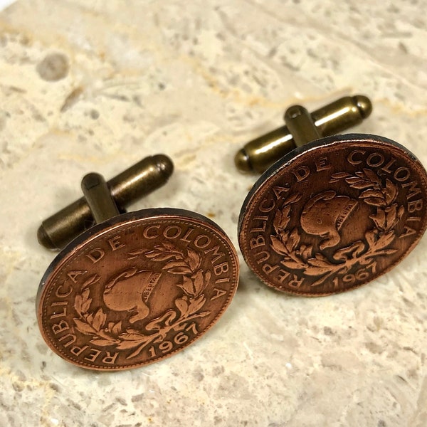 Colombia Coin Cufflinks Colombian 1 Centavos Personal Cufflinks Vintage Handmade Jewelry Gift Friend Charm For Him Her World Coin Collector