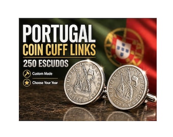 Gemelos con moneda de Portugal, 250 escudos portugueses, gemelos personalizados, joyería hecha a mano, regalo para amigos, dije para él o ella, coleccionista de monedas del mundo.