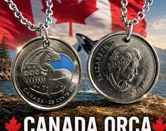 Canada Orca Coin Pendant Necklace Charm, 2011 Coloured Quarter