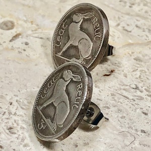 Ireland Coin Stud Earrings Irish 3 Pence Rabbit Hare Personal Vintage Handmade Jewelry Gift Friend Charm For Him Her World Coin Collector