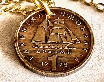 Greece Coin Pendant Greek 1 Drachma Coin Necklace Jewelry Custom Charm Gift For Friend Coin Charm Gift For Him, Her, World Coins Collector