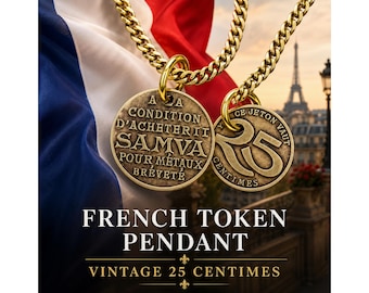 Belgium SAMVA 25 Centimes Token Pendant Necklace, Vintage French-Language Trade Charm