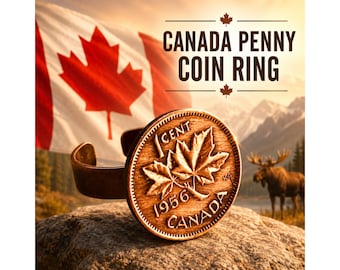 Canada Penny Coin Ring, Canadian 1 Cent Maple Leaf Adjustable Ring, Old Copper Coin Jewelry Gift