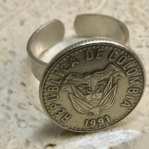 Colombia Coin Ring Columbian 10 Peso Vintage Adjustable Vintage Handmade Jewelry Gift Friend Charm For Him Her World Coin Collector