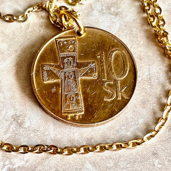 Slovakia Slovenska Republika 10 Sk, Korun Personal Necklace Old Vintage Handmade Jewelry Gift Friend Charm For Him Her World Coin Collector