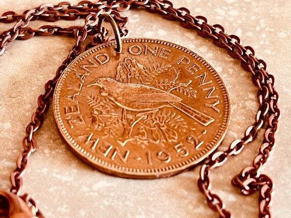 New Zealand Coin Necklace One Penny Pendant Personal Old Vintage