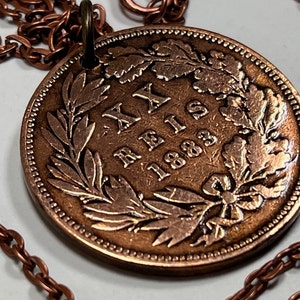 Portugal 1884 Coin Pendant Portuguese XX Reis Personal Necklace Vintage Handmade Jewelry Gift Friend Charm For Him Her World Coin Collector