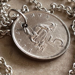 Jamaica Necklace Pendant Jamaican 5 Cent Crocodile Personal Old Vintage Handmade Jewelry Gift Friend Charm For Him Her World Coin Collector