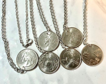 State Quarter Necklace United States Pendant America USA Coin Custom Made Rare coins - Coin Enthusiast - Handmade   - Fashion