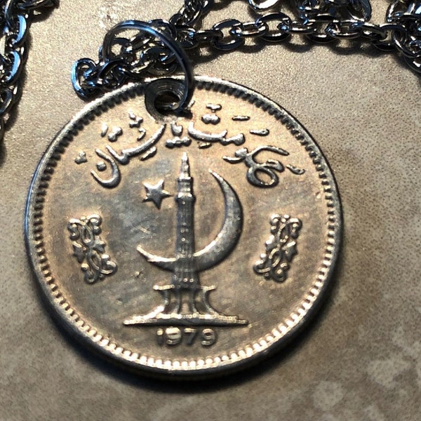 Pakistan munt hanger ketting Pakistaanse 50 Paisa persoonlijke oude vintage handgemaakte sieraden cadeau vriend charme voor hem haar wereld muntenverzamelaar